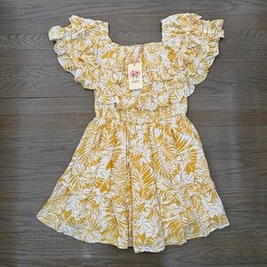 NWT Entro Palm Leaf Tropical Square Neck Ruffle Smocked Romper Dress Size M